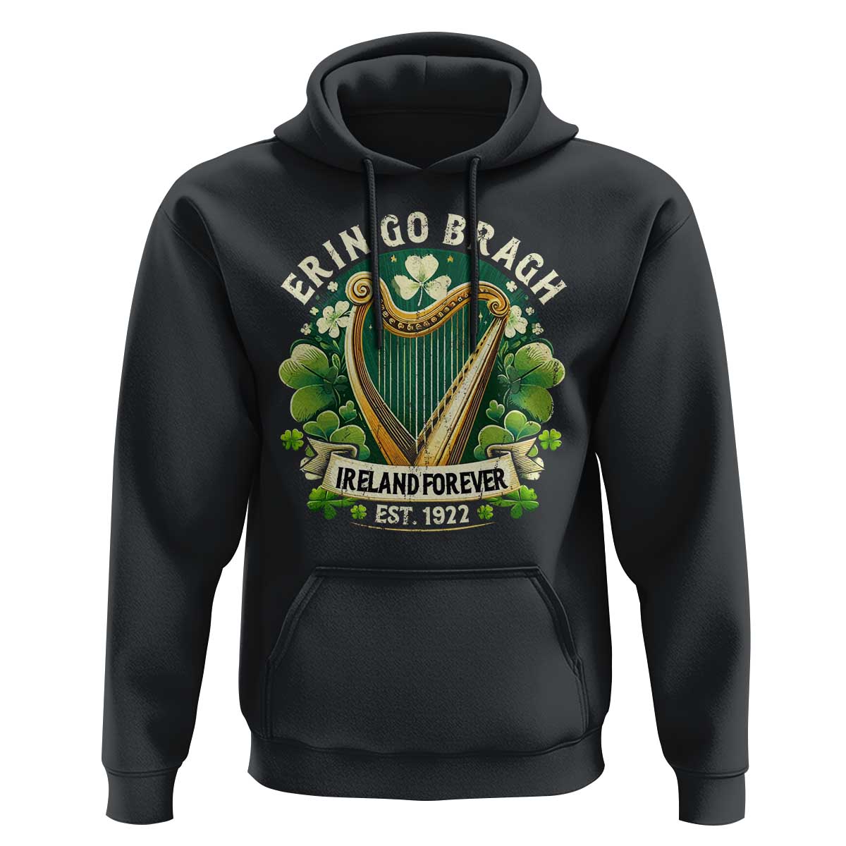 Irish Pride Hoodie Ireland Forever Erin Go Bragh Est 1922 Harp Shamrock