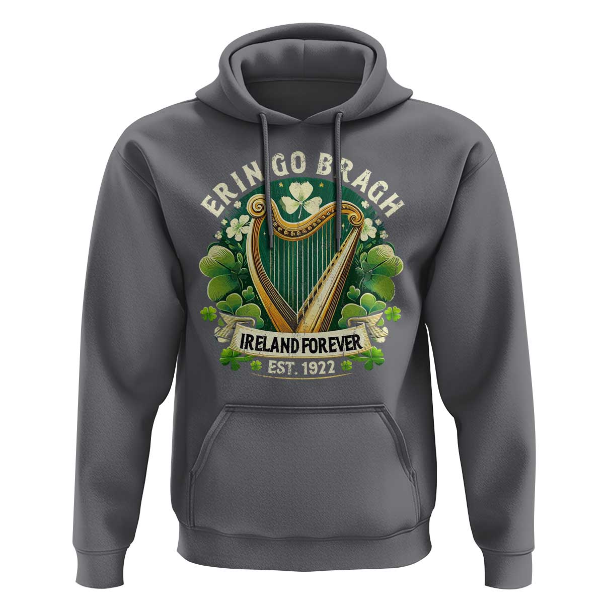Irish Pride Hoodie Ireland Forever Erin Go Bragh Est 1922 Harp Shamrock