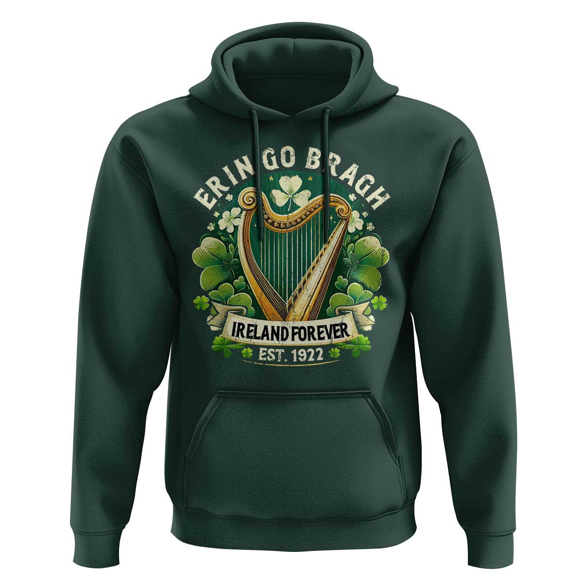 Irish Pride Hoodie Ireland Forever Erin Go Bragh Est 1922 Harp Shamrock