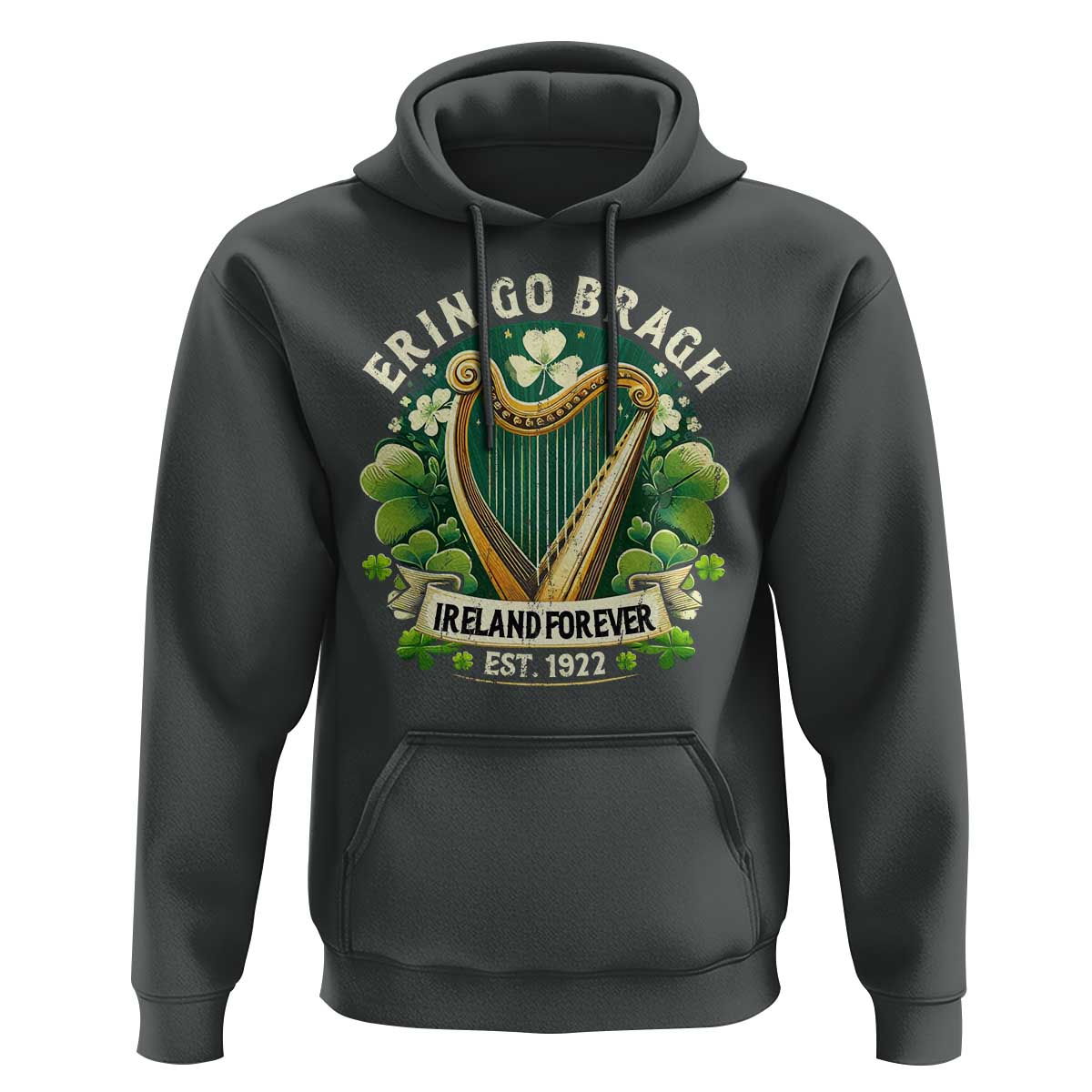 Irish Pride Hoodie Ireland Forever Erin Go Bragh Est 1922 Harp Shamrock