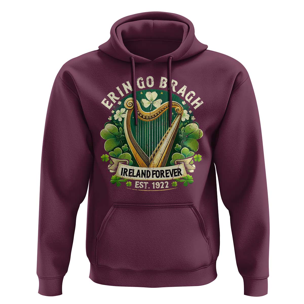 Irish Pride Hoodie Ireland Forever Erin Go Bragh Est 1922 Harp Shamrock