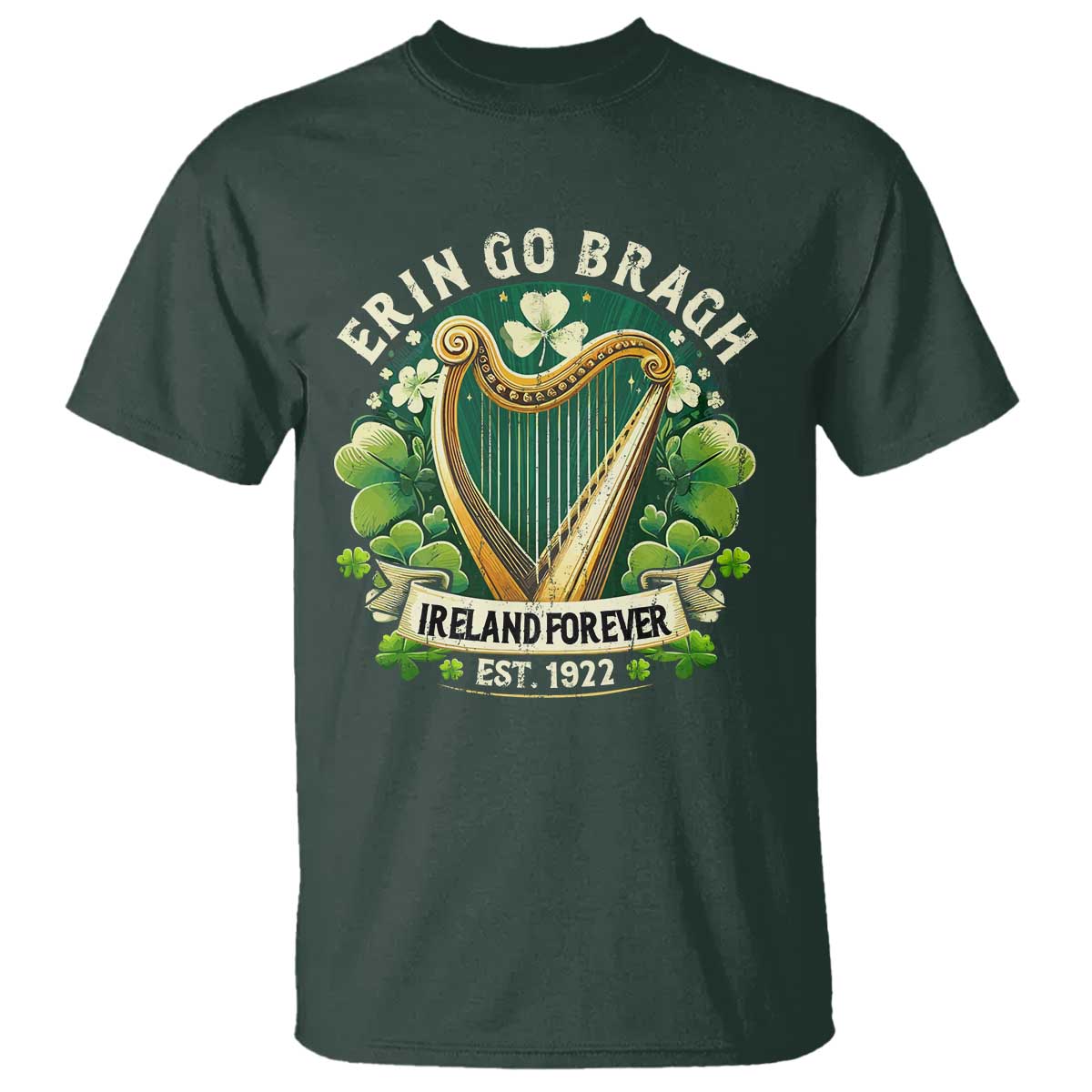 Irish Pride T Shirt Ireland Forever Erin Go Bragh Est 1922 Harp Shamrock
