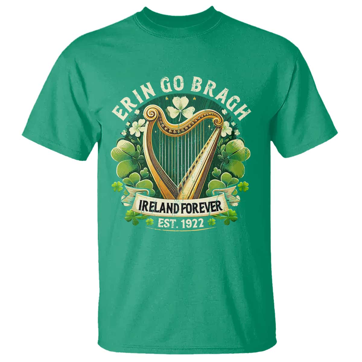 Irish Pride T Shirt Ireland Forever Erin Go Bragh Est 1922 Harp Shamrock