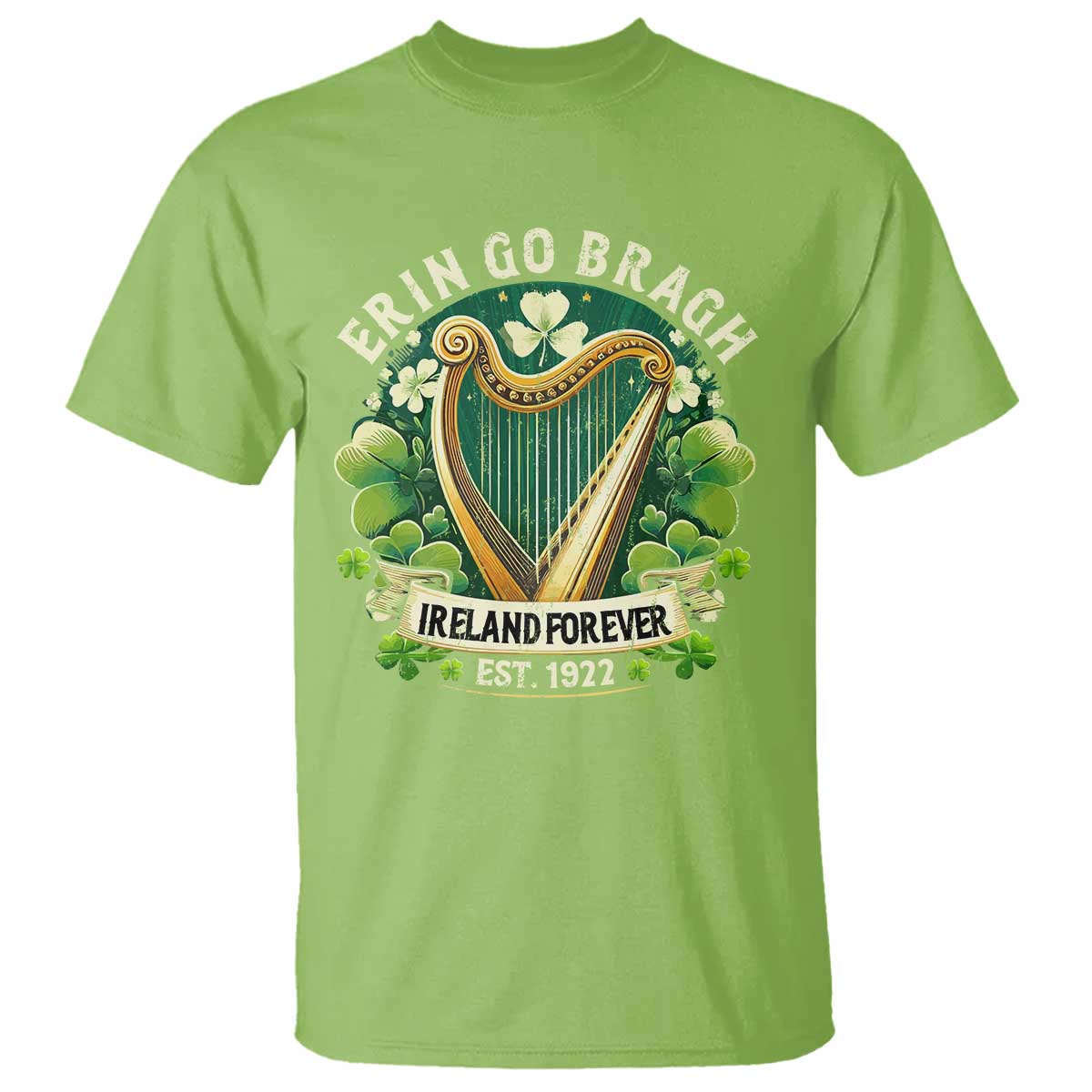Irish Pride T Shirt Ireland Forever Erin Go Bragh Est 1922 Harp Shamrock