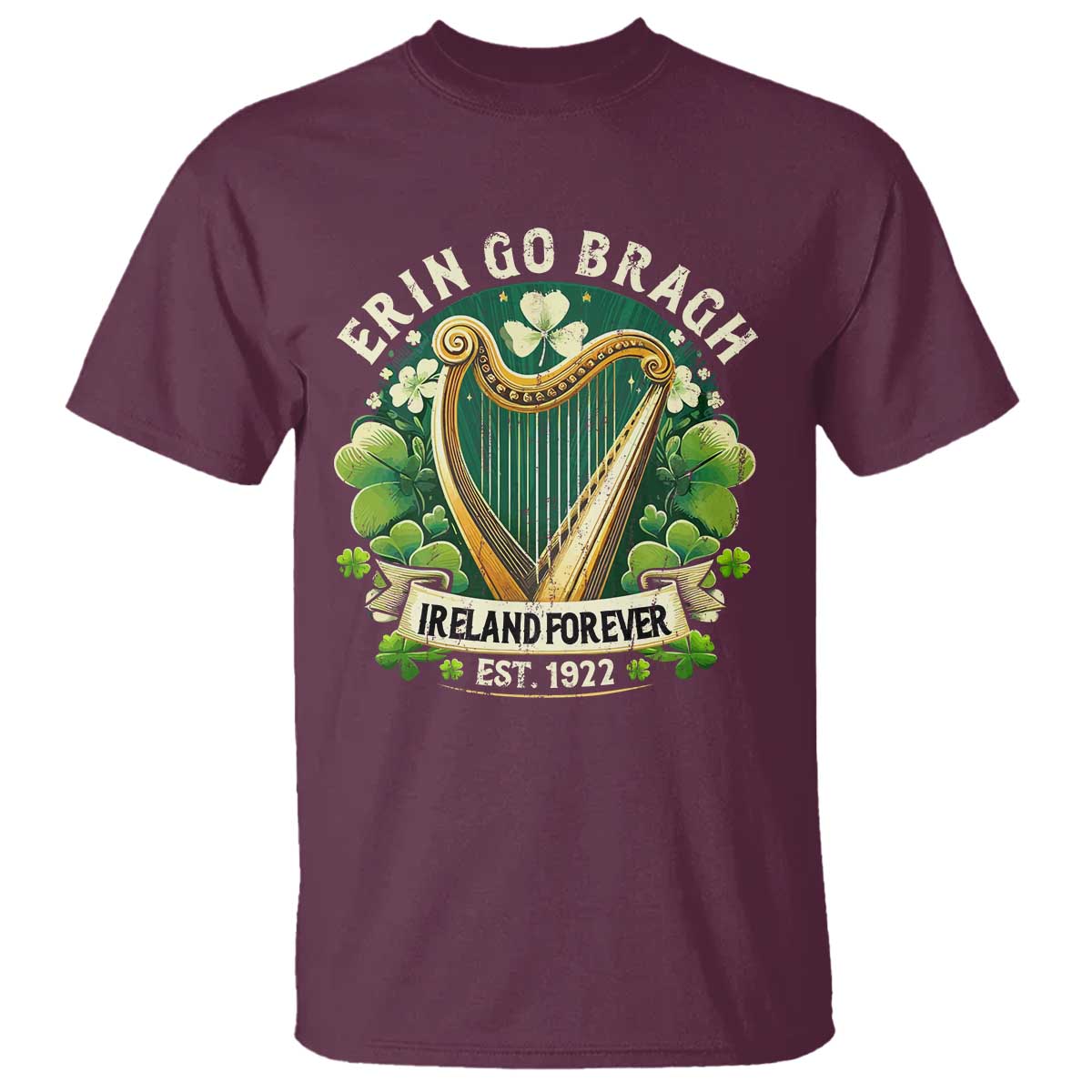 Irish Pride T Shirt Ireland Forever Erin Go Bragh Est 1922 Harp Shamrock