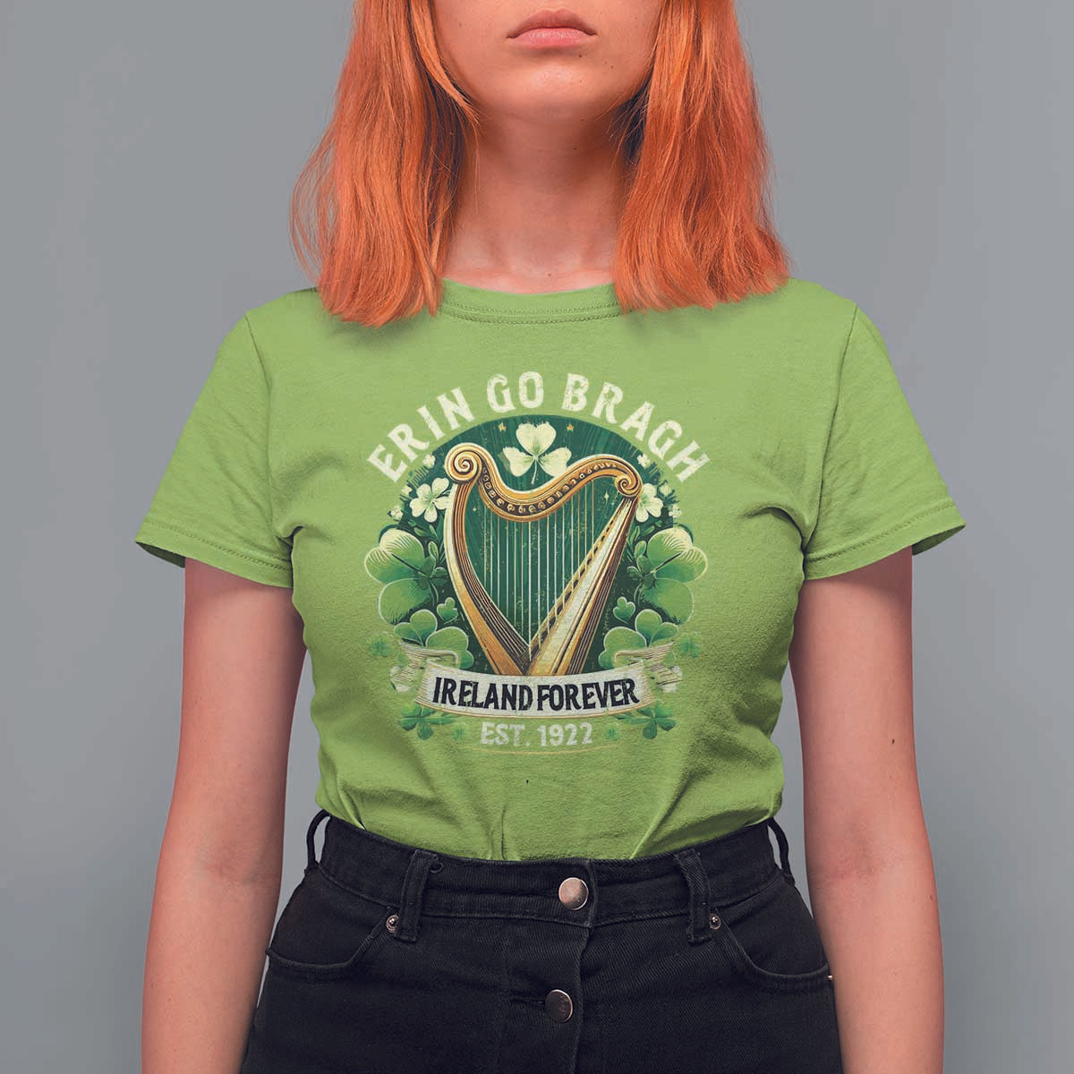 Irish Pride T Shirt For Women Ireland Forever Erin Go Bragh Est 1922 Harp Shamrock