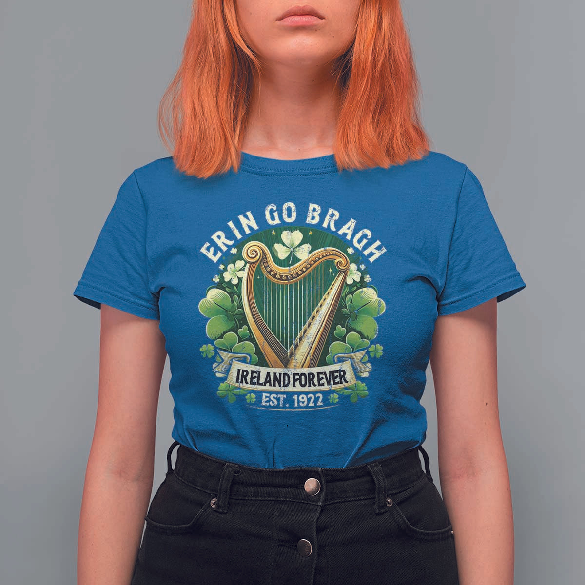 Irish Pride T Shirt For Women Ireland Forever Erin Go Bragh Est 1922 Harp Shamrock