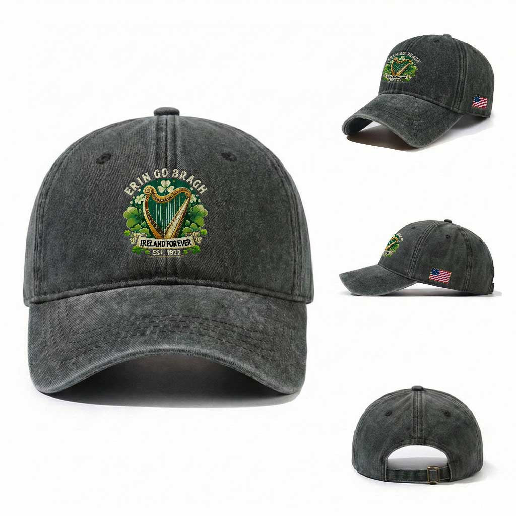 Irish Pride Washed Cotton Baseball Cap Ireland Forever Erin Go Bragh Est 1922 Harp Shamrock