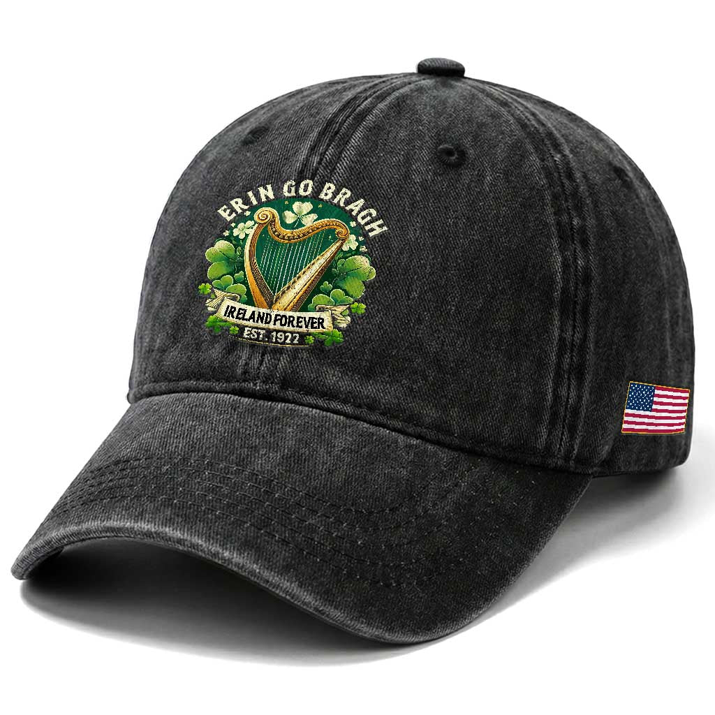 Irish Pride Washed Cotton Baseball Cap Ireland Forever Erin Go Bragh Est 1922 Harp Shamrock