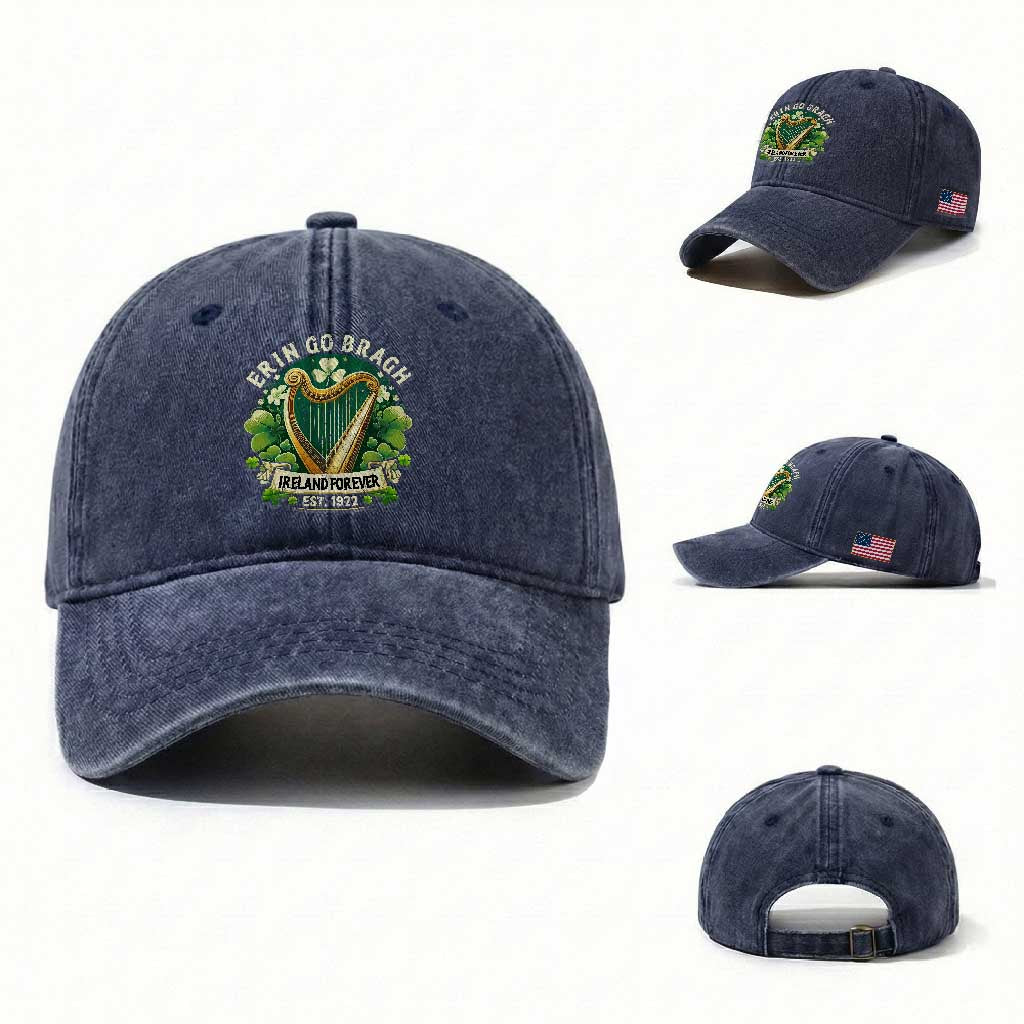Irish Pride Washed Cotton Baseball Cap Ireland Forever Erin Go Bragh Est 1922 Harp Shamrock