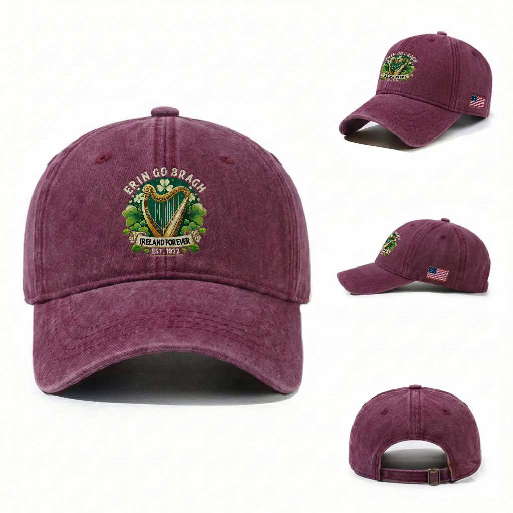 Irish Pride Washed Cotton Baseball Cap Ireland Forever Erin Go Bragh Est 1922 Harp Shamrock