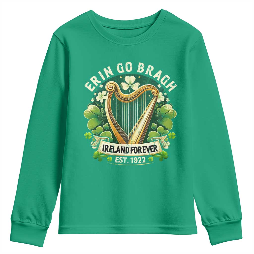 Irish Pride Youth Sweatshirt Ireland Forever Erin Go Bragh Est 1922 Harp Shamrock