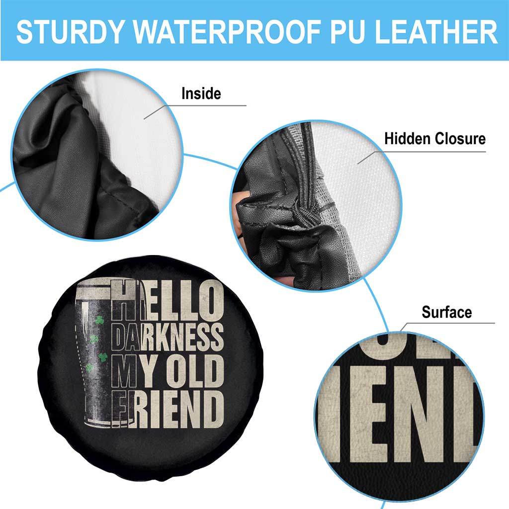 Funny St Patrick's Day Black Irish Beer Spare Tire Cover Hello Darkness My Old Friend Shamrock