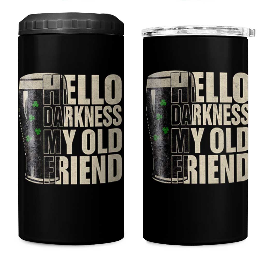 Funny St Patrick's Day Black Irish Beer 4 in 1 Can Cooler Tumbler Hello Darkness My Old Friend Shamrock - Wonder Print Shop