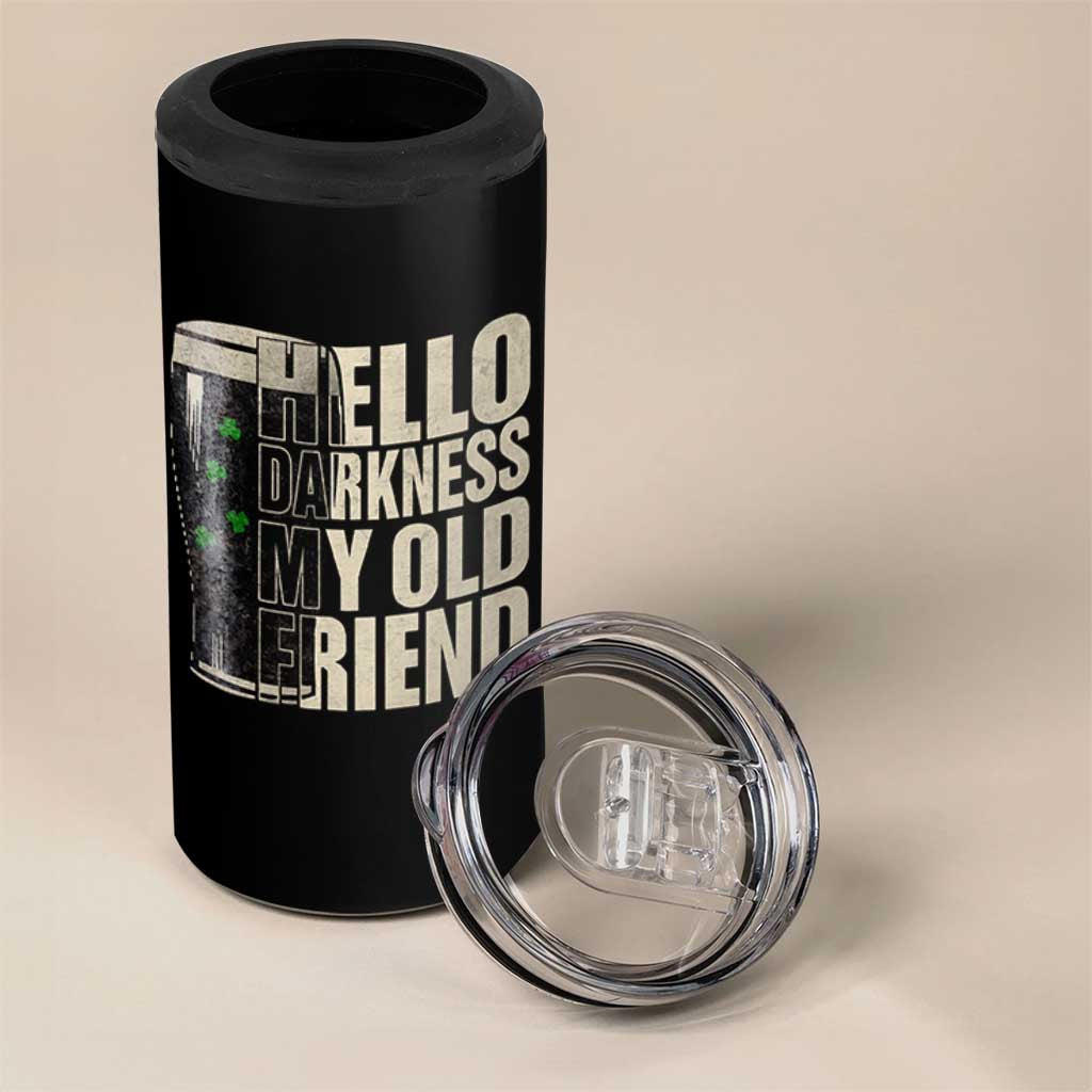 Funny St Patrick's Day Black Irish Beer 4 in 1 Can Cooler Tumbler Hello Darkness My Old Friend Shamrock - Wonder Print Shop