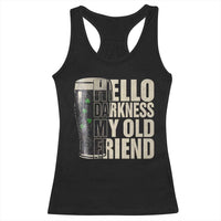 Funny St Patrick's Day Black Irish Beer Racerback Tank Top Hello Darkness My Old Friend Shamrock