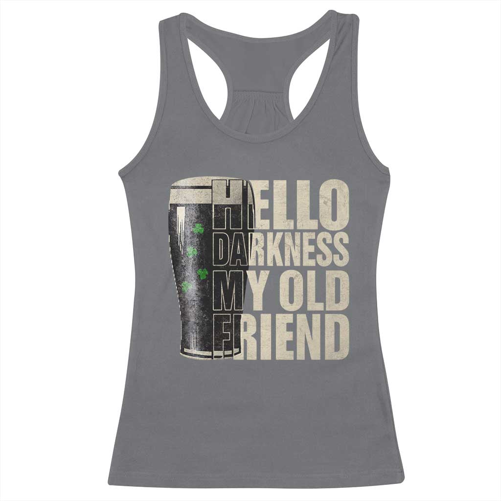 Funny St Patrick's Day Black Irish Beer Racerback Tank Top Hello Darkness My Old Friend Shamrock