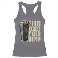 Funny St Patrick's Day Black Irish Beer Racerback Tank Top Hello Darkness My Old Friend Shamrock