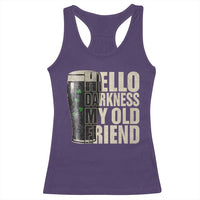 Funny St Patrick's Day Black Irish Beer Racerback Tank Top Hello Darkness My Old Friend Shamrock