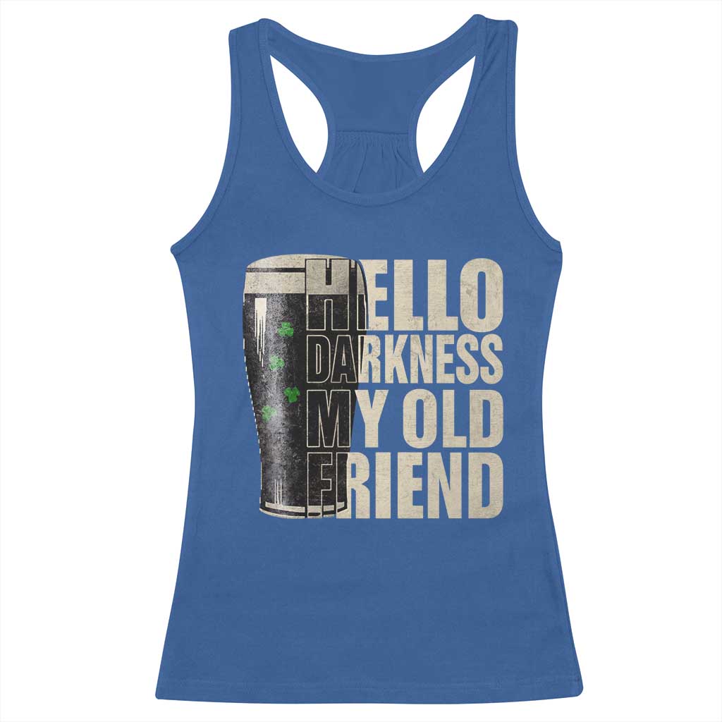 Funny St Patrick's Day Black Irish Beer Racerback Tank Top Hello Darkness My Old Friend Shamrock
