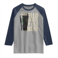 Funny St Patrick's Day Black Irish Beer Raglan Shirt Hello Darkness My Old Friend Shamrock