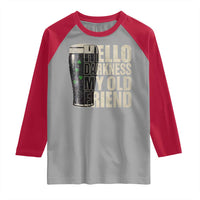 Funny St Patrick's Day Black Irish Beer Raglan Shirt Hello Darkness My Old Friend Shamrock