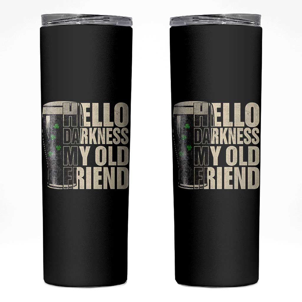 Funny St Patrick's Day Black Irish Beer Skinny Tumbler Hello Darkness My Old Friend Shamrock - Wonder Print Shop