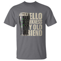 Funny St Patrick's Day Black Irish Beer T Shirt Hello Darkness My Old Friend Shamrock