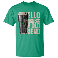 Funny St Patrick's Day Black Irish Beer T Shirt Hello Darkness My Old Friend Shamrock