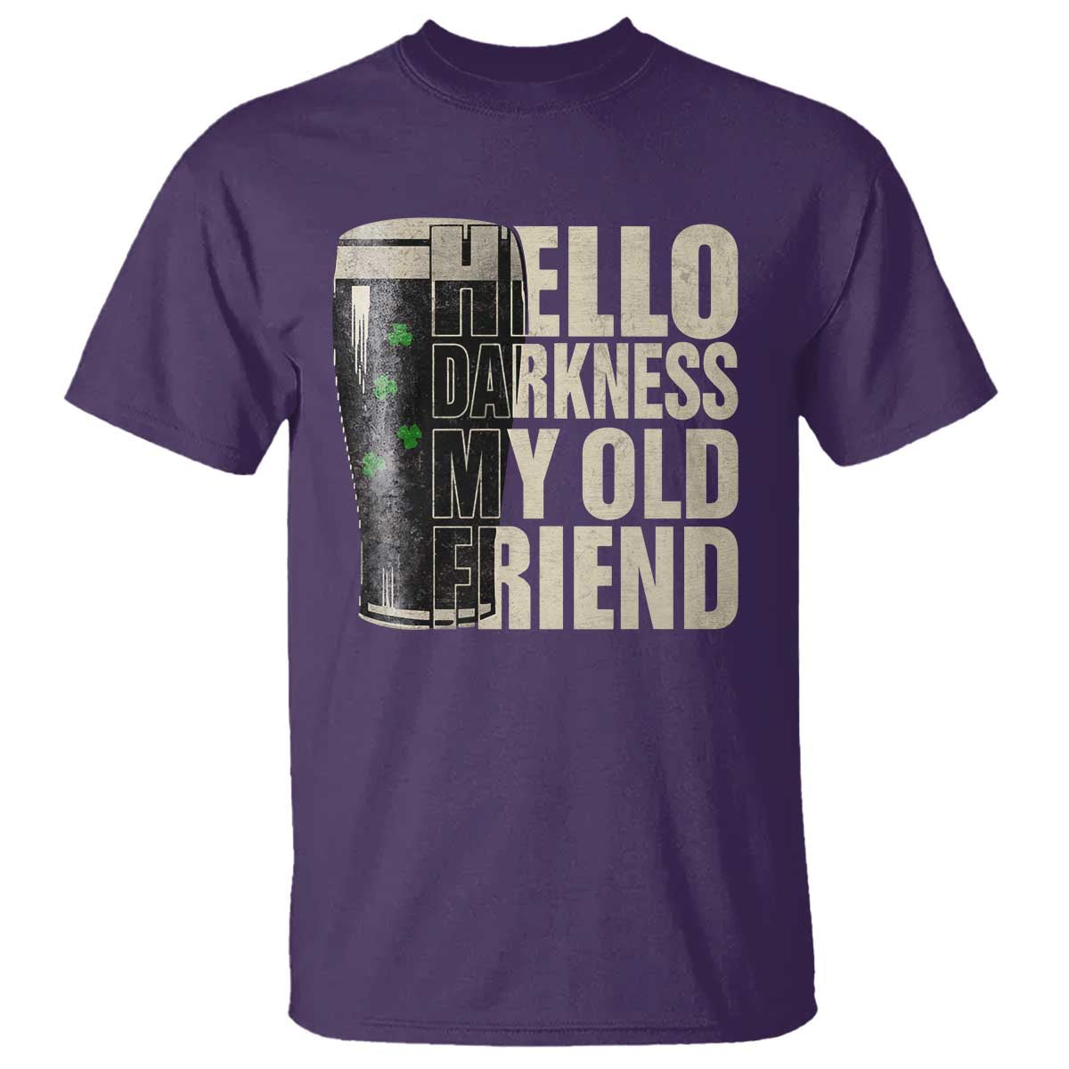 Funny St Patrick's Day Black Irish Beer T Shirt Hello Darkness My Old Friend Shamrock
