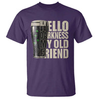 Funny St Patrick's Day Black Irish Beer T Shirt Hello Darkness My Old Friend Shamrock