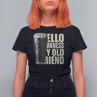Funny St Patrick's Day Black Irish Beer T Shirt For Women Hello Darkness My Old Friend Shamrock