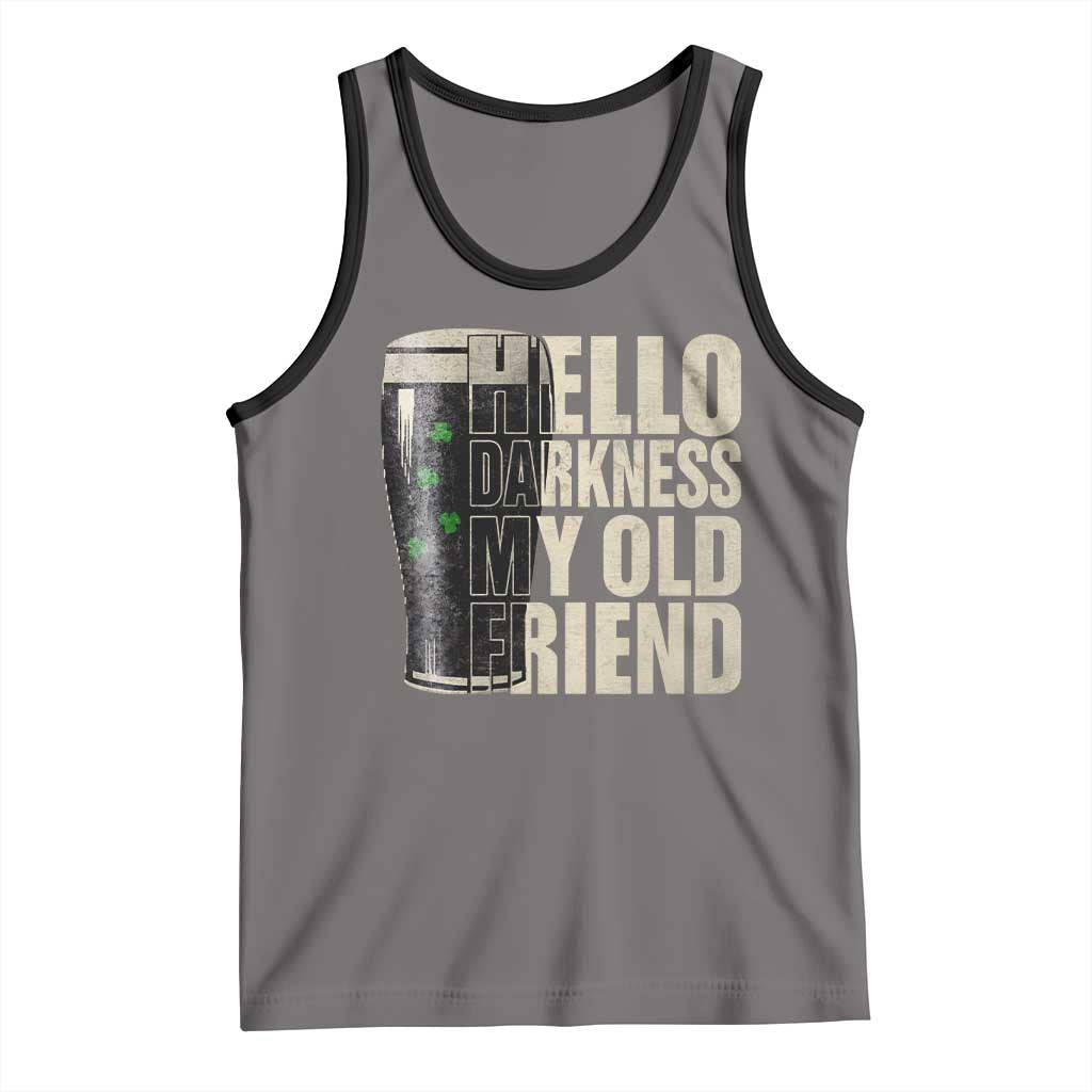 Funny St Patrick's Day Black Irish Beer Tank Top Hello Darkness My Old Friend Shamrock