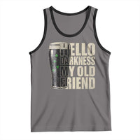 Funny St Patrick's Day Black Irish Beer Tank Top Hello Darkness My Old Friend Shamrock