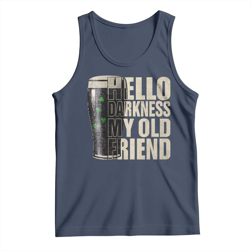 Funny St Patrick's Day Black Irish Beer Tank Top Hello Darkness My Old Friend Shamrock