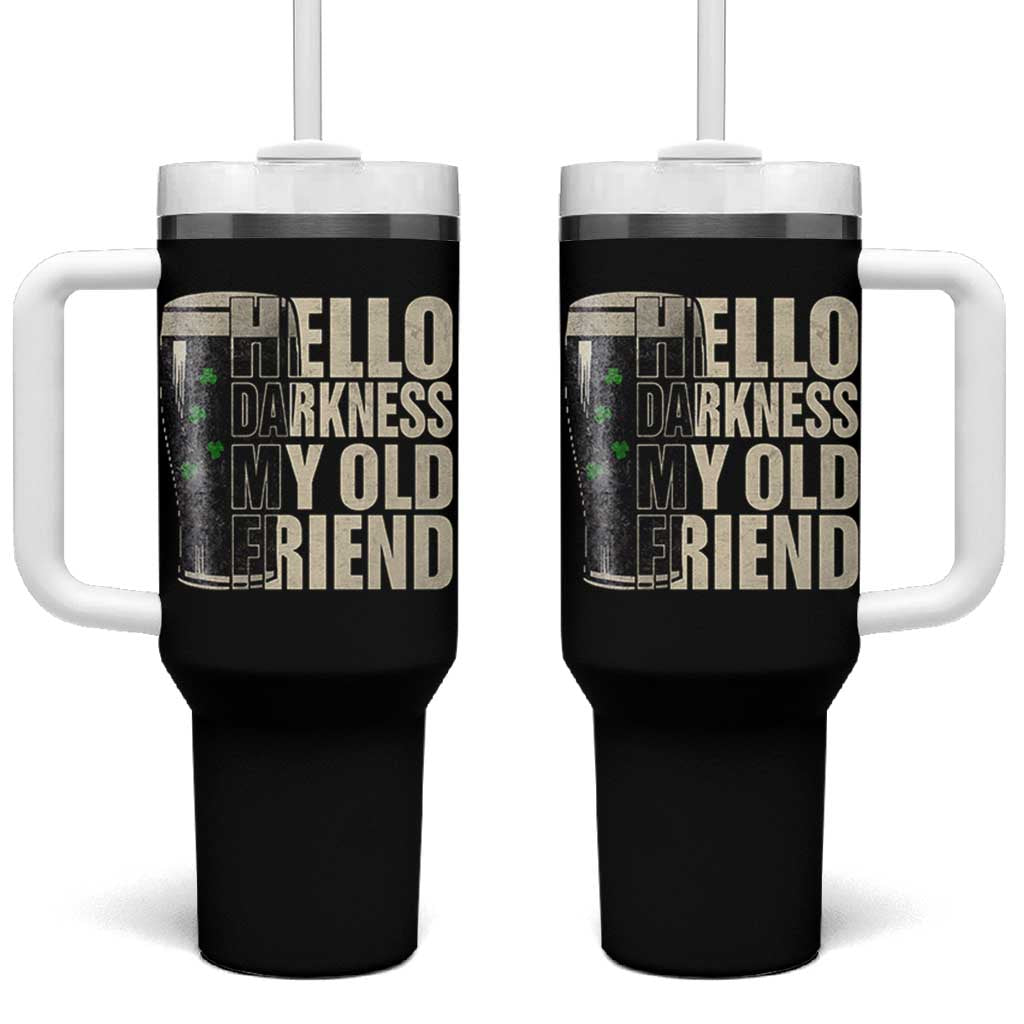 Funny St Patrick's Day Black Irish Beer Tumbler With Handle Hello Darkness My Old Friend Shamrock - Wonder Print Shop