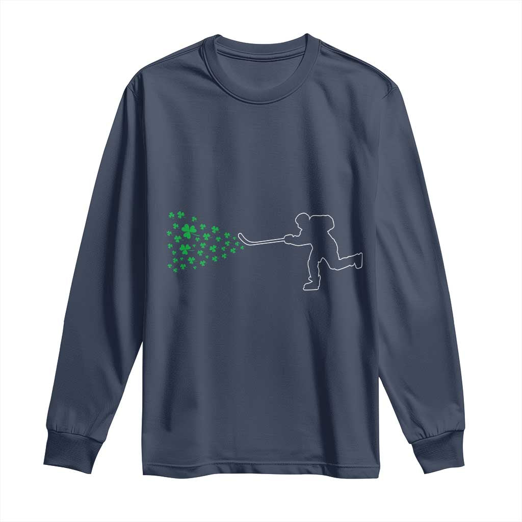 Funny St Patrick's Day Ice Hockey Shamrock Long Sleeve Shirt