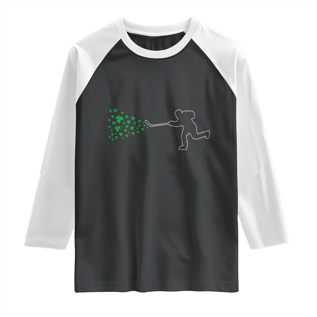 Funny St Patrick's Day Ice Hockey Shamrock Raglan Shirt