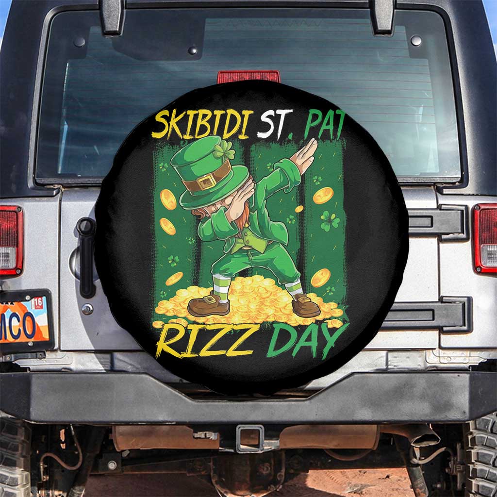Funny Skibidi St Pat Rizz Day Spare Tire Cover Dabbing Leprechaun Shamrock Coin