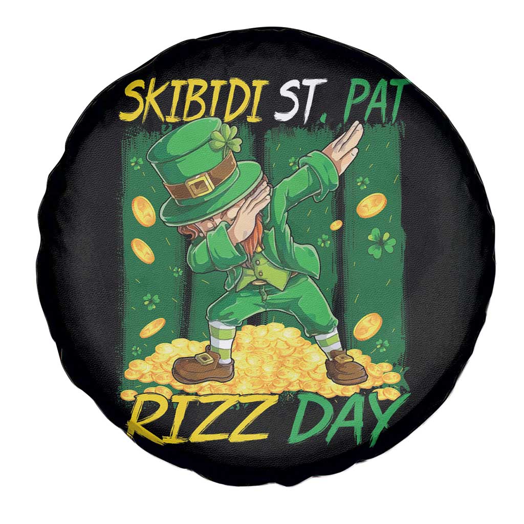 Funny Skibidi St Pat Rizz Day Spare Tire Cover Dabbing Leprechaun Shamrock Coin
