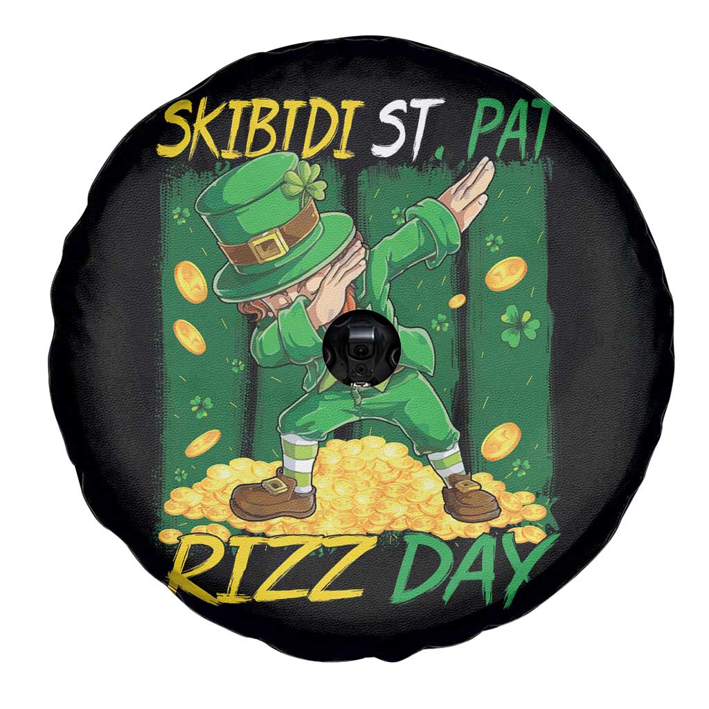Funny Skibidi St Pat Rizz Day Spare Tire Cover Dabbing Leprechaun Shamrock Coin