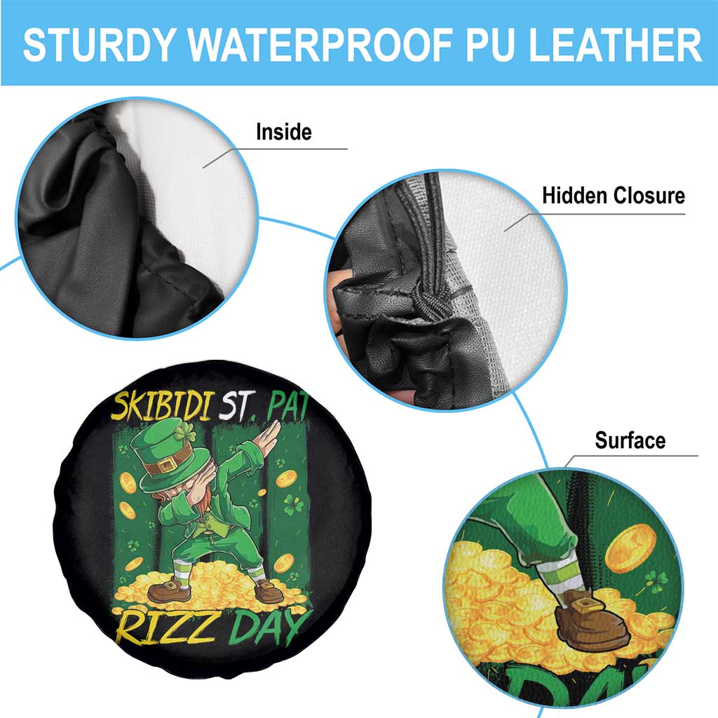 Funny Skibidi St Pat Rizz Day Spare Tire Cover Dabbing Leprechaun Shamrock Coin