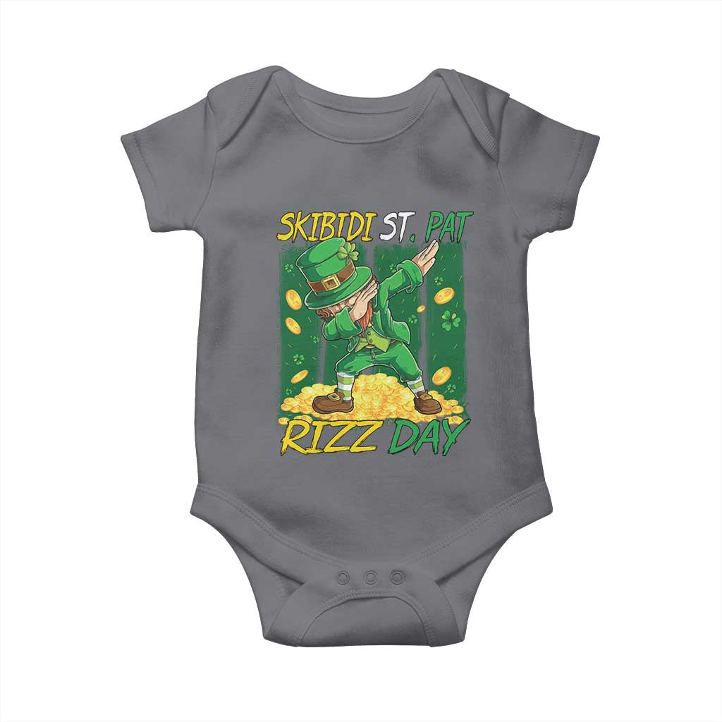 Funny Skibidi St Pat Rizz Day Baby Onesie Dabbing Leprechaun Shamrock Coin