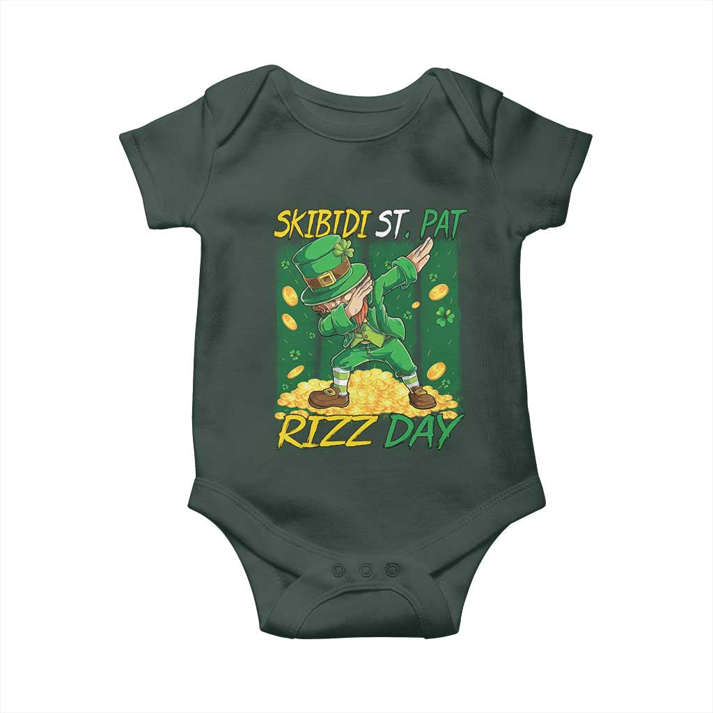 Funny Skibidi St Pat Rizz Day Baby Onesie Dabbing Leprechaun Shamrock Coin