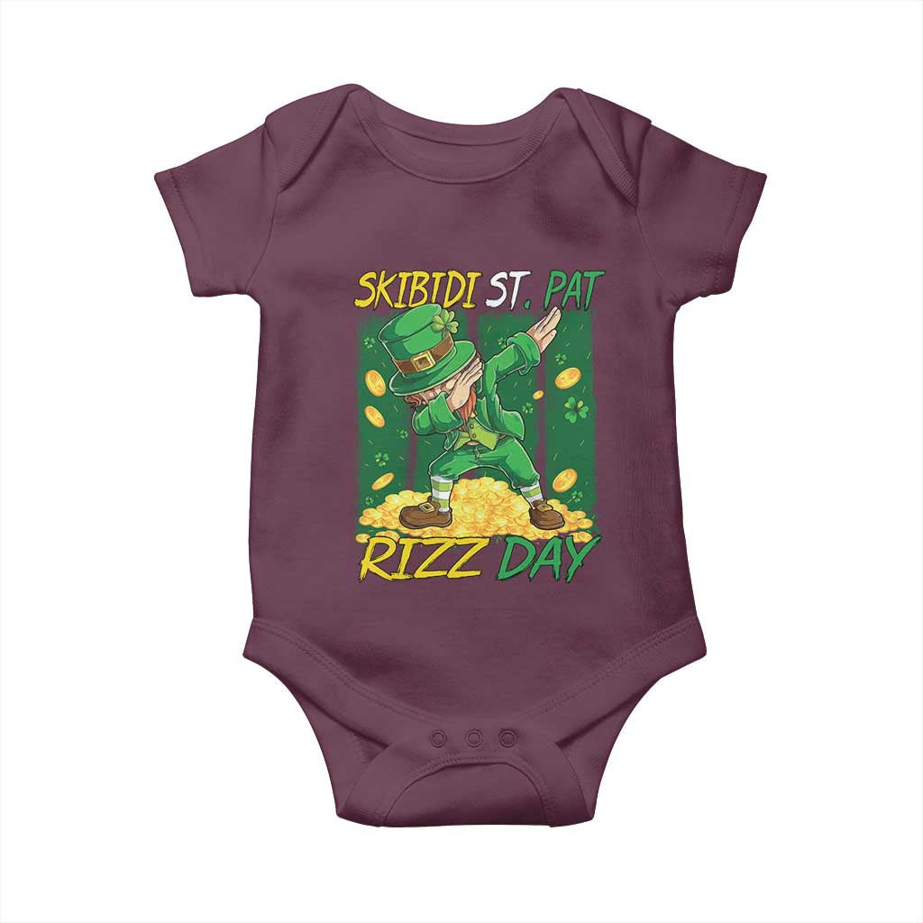 Funny Skibidi St Pat Rizz Day Baby Onesie Dabbing Leprechaun Shamrock Coin