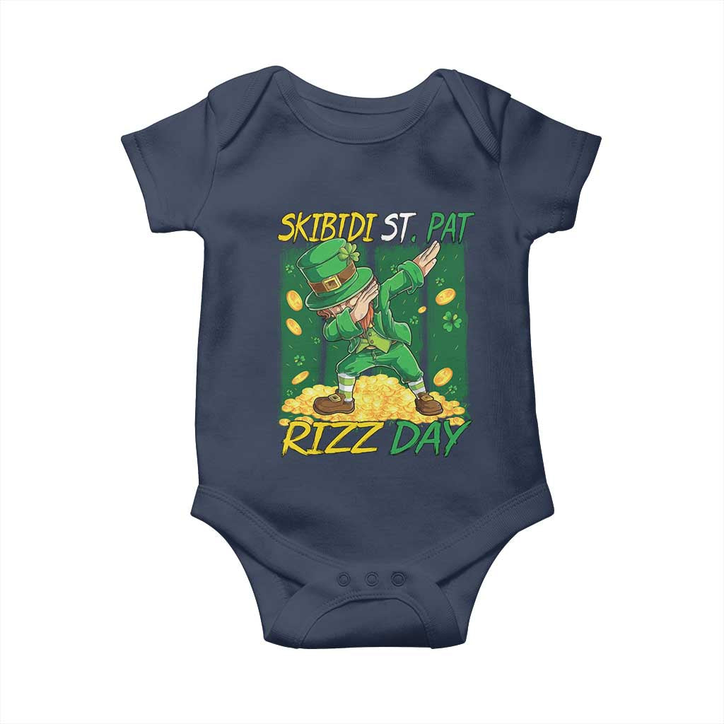 Funny Skibidi St Pat Rizz Day Baby Onesie Dabbing Leprechaun Shamrock Coin
