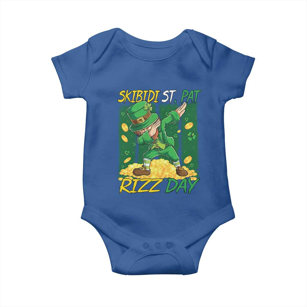 Funny Skibidi St Pat Rizz Day Baby Onesie Dabbing Leprechaun Shamrock Coin