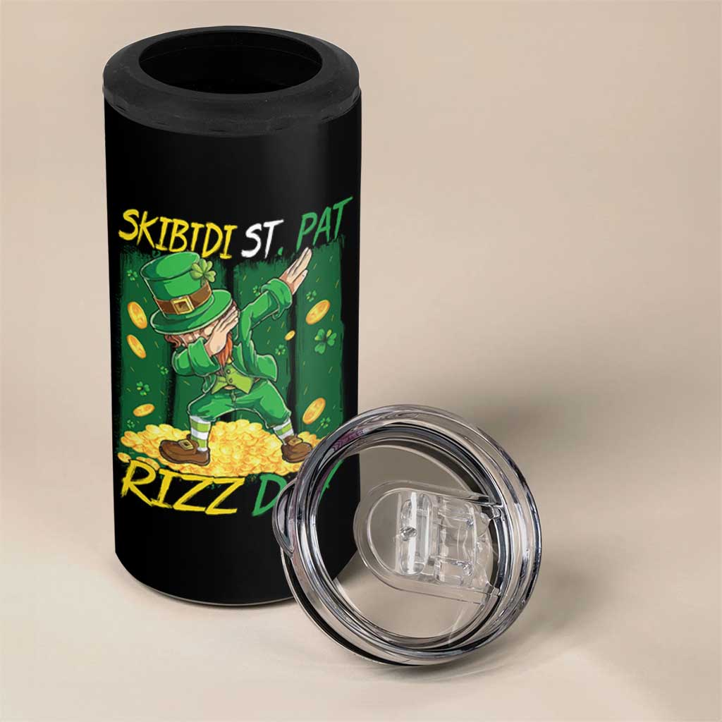 Funny Skibidi St Pat Rizz Day 4 in 1 Can Cooler Tumbler Dabbing Leprechaun Shamrock Coin