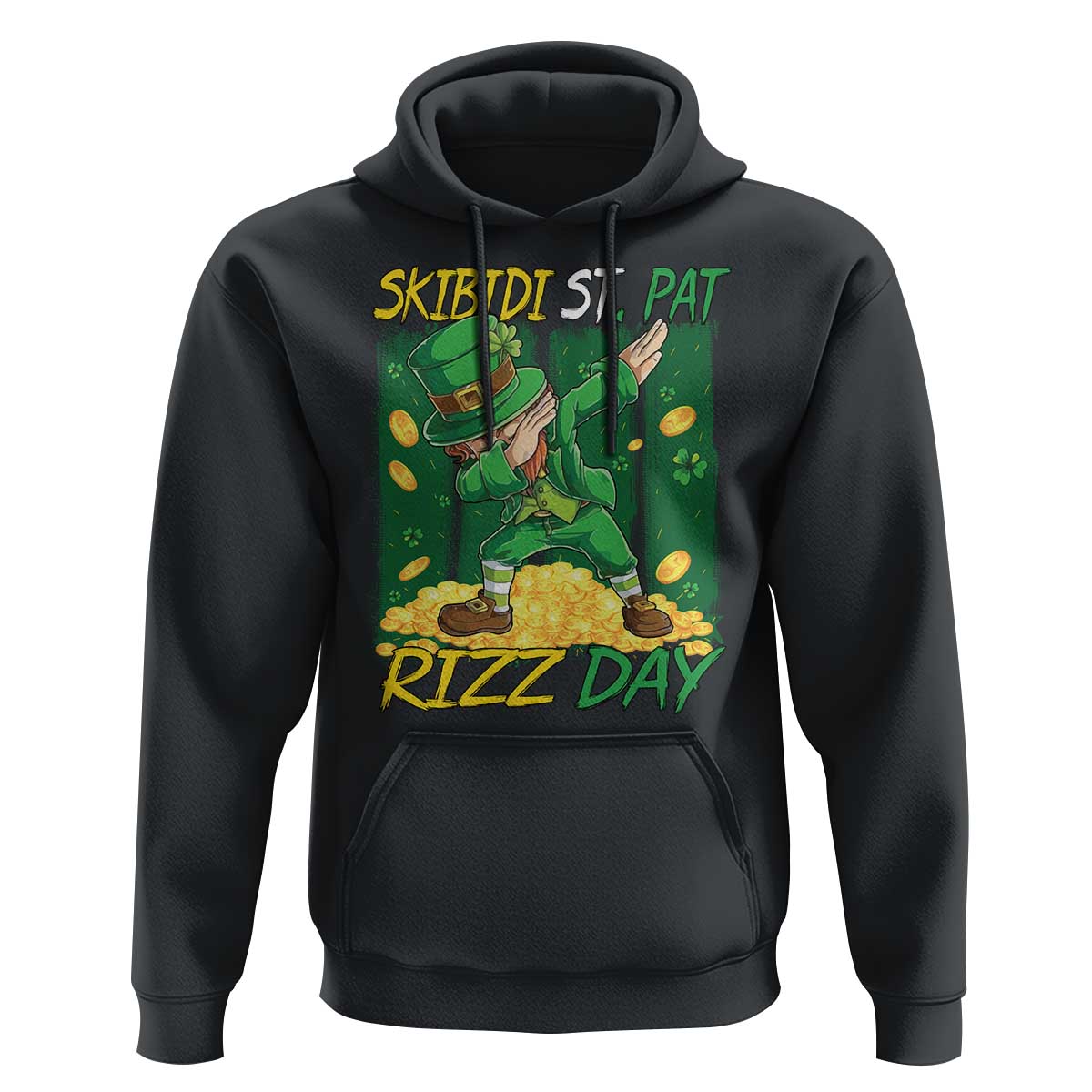 Funny Skibidi St Pat Rizz Day Hoodie Dabbing Leprechaun Shamrock Coin