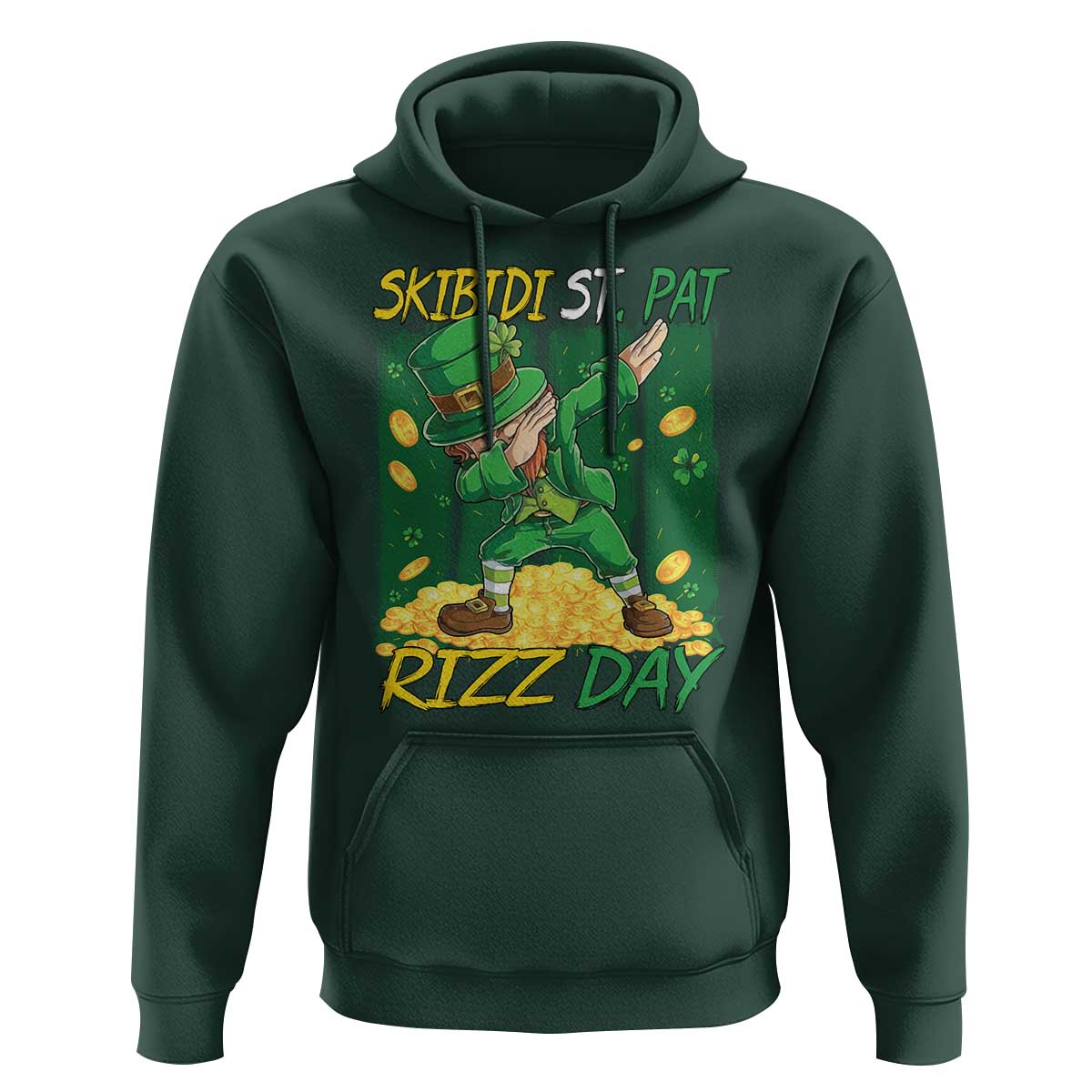Funny Skibidi St Pat Rizz Day Hoodie Dabbing Leprechaun Shamrock Coin